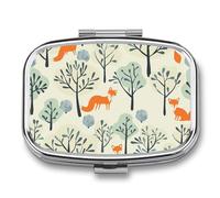 Pilulier carré portable en métal à 2 compartiments - Petit pilulier de voyage mignon - Il y a un renard dans l'arbre - Support de vitamines pour sac à main