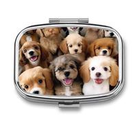 Pilulier carré portable en métal à 2 compartiments - Petit pilulier de voyage - Motif chiens mignons - Support de vitamines pour sac à main
