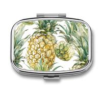 Pilulier carré portable en métal à 2 compartiments - Petit pilulier de voyage - Motif collage d'ananas - Support de vitamines pour sac à main