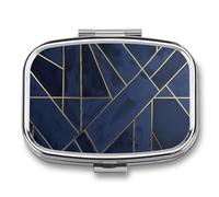 Pilulier carré portable en métal à 2 compartiments - Petit pilulier de voyage - Style ligne dorée - Support de vitamines pour sac à main