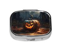 Pilulier carré portable imprimé citrouille d'automne avec 2 compartiments, pour sac à main, pilulier sac de voyage
