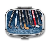 Pilulier carré pour bâtons de hockey sur glace avec 2 compartiments - Organiseur de médicaments portable en métal - Mini médicament de voyage - Supplément de vitamines pour sac à main