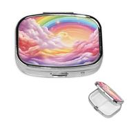 Pilulier carré pour sac à main ou poche - 2 compartiments - Petit pilulier portable - Coloré - Arc-en-ciel - Pilulier de voyage pour médicaments, vitamines, morue, huile de foie