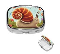 Pilulier carré pour sac à main ou poche - 2 compartiments - Petit pilulier portable en forme d'escargot mignon - Pilulier de voyage pour médicaments, vitamines, morue, huile de foie