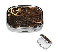 Pilulier carré pour sac à main ou poche - 2 compartiments - Petit pilulier portable - Engrenages steampunk - Boîte de voyage pour médicaments, vitamines, foie de morue, huile de foie