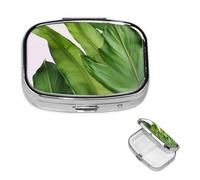 Pilulier carré pour sac à main ou poche - 2 compartiments - Petit pilulier portable - Feuilles de bananier fraîches - Pilulier de voyage - Boîte de rangement pour médicaments, vitamines, foie de morue