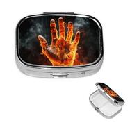 Pilulier carré pour sac à main ou poche - 2 compartiments - Petit pilulier portable - Flamme de feu - Boîte de voyage pour médicaments, vitamines, morue, huile de foie