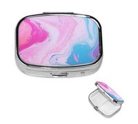 Pilulier carré pour sac à main ou poche - 2 compartiments - Petit pilulier portable - Marbre coloré - Bleu pastel - Violet - Pilulier de voyage - Boîte de rangement pour médicaments, vitamines, foie