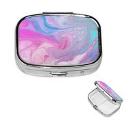Pilulier carré pour sac à main ou poche - 2 compartiments - Petit pilulier portable - Marbre coloré - Bleu pastel - Violet - Pilulier de voyage - Boîte de rangement pour médicaments, vitamines, foie