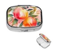 Pilulier carré pour sac à main ou poche - 2 compartiments - Petit pilulier portable - Motif aquarelle de pêche colorée - Boîte de voyage pour médicaments, vitamines, foie de morue, huile de foie