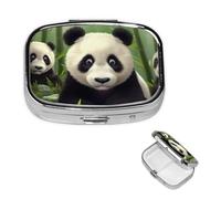 Pilulier carré pour sac à main ou poche - 2 compartiments - Petit pilulier portable - Panda mignon - Pilulier de voyage pour médicaments, vitamines, morue, huile de foie