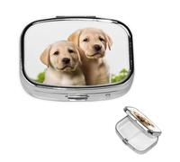 Pilulier carré pour sac à main ou poche - 2 compartiments - Petit pilulier portable - Petit pilulier amusant - Labrador chiot - Pilulier de voyage pour médicaments, vitamines, morue, huile de foie