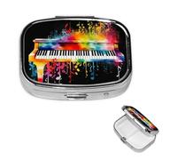 Pilulier carré pour sac à main ou poche, 2 compartiments, petit pilulier portable, petit pilulier coloré, clavier piano, notes de musique, pilulier de voyage, pilulier de voyage, vitamines, morue,