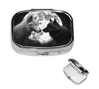 Pilulier carré pour sac à main ou poche - 2 compartiments - Petit pilulier portable - Petit pilulier portable - Loups Love Under The Moon - Animal sauvage - Pilulier de voyage pour médicaments,