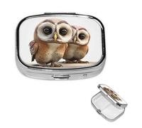 Pilulier carré pour sac à main ou poche - 2 compartiments - Petit pilulier portable - Pilulier amusant en forme de hibou - Pilulier de voyage pour médicaments, vitamines, morue, huile de foie
