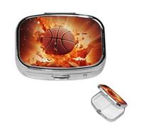 Pilulier carré pour sac à main ou poche - 2 compartiments - Petit pilulier portable - Pilulier de basket-ball - Pilulier de voyage pour médicaments, vitamines, morue, huile de foie
