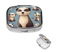 Pilulier carré pour sac à main ou poche - 2 compartiments - Petit pilulier portable - Pilulier pour furet poilu - Pilulier de voyage - Boîte de rangement pour médicaments, vitamines, foie de morue