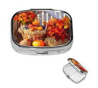 Pilulier carré pour sac à main ou poche - 2 compartiments - Petit pilulier portable - Pour l'automne, Thanksgiving, les voyages, les médicaments, les vitamines, la morue et l'huile de foie
