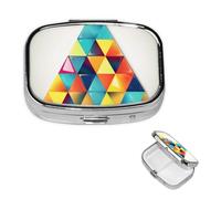 Pilulier carré pour sac à main ou poche - 2 compartiments - Petit pilulier portable - Triangle coloré - Pilulier de voyage pour médicaments, vitamines, morue, huile de foie