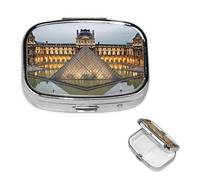 Pilulier carré pour sac à main ou poche 2 compartiments - Pilulier portable - Petit pilulier portable - Musée du Louvre à Paris - Pilulier de voyage - Médecine - Vitamine - Morue - Huile de foie