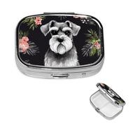 Pilulier carré pour sac à main ou poche - 2 compartiments - Pilulier portable - Petit pilulier portable - Schnauzer - Pilulier de voyage pour médicaments, vitamines, morue, huile de foie