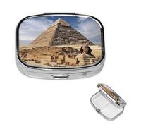 Pilulier carré pour sac à main ou poche - 2 compartiments - Pilulier portable - Petit pilulier pyramides d'Égypte - Pilulier de voyage - Boîte de rangement pour médicaments, vitamines, foie de morue