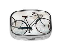 Pilulier carré rétro imprimé vélo 2 compartiments Petit organisateur de médicaments portable de voyage pour poche sac à main mignon Mini pilulier pour contenir des vitamines quotidiennes