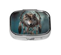 Pilulier carré rond 3D en forme de loup - 2 compartiments - Pilulier de voyage pour poche sac à main - Boîte de rangement portable pour médicaments, foie de morue, huile de foie de morue - Organiseur
