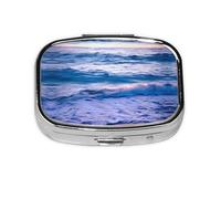 Pilulier carré rond à 2 compartiments pour la plage, le coucher du soleil, l'océan, les vagues, le voyage pour poche, sac à main, boîte de rangement portable pour médicaments, foie de morue, huile