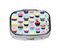 Pilulier carré rond à motifs cupcakes - 2 compartiments - Pour poche et sac à main - Boîte de rangement portable pour médicaments, foie de morue, huile de foie - 2 fois par jour