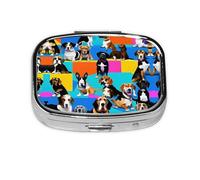 Pilulier carré rond à motifs de beagle - 2 compartiments - Pilulier de voyage pour poche, sac à main - Boîte de rangement portable pour médicaments, foie de morue, huile de foie - 2 fois par jour