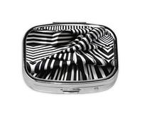 Pilulier carré rond à rayures noires et blanches - 2 compartiments - Pour poche - Sac à main - Portable - Pour médicaments, foie de morue - 2 fois par jour