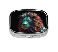 Pilulier carré rond abstrait 3D Art Lion pilulier quotidien 2 compartiments pour poche sac à main portable médicaments, foie de morue huile, pilulier 2 fois par jour