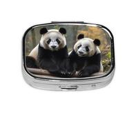 Pilulier carré rond avec deux grands pandas, 2 compartiments pour poche, sac à main, boîte de rangement portable pour médicaments, foie de morue, huile, pilulier 2 fois par jour