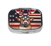 Pilulier carré rond avec drapeau américain - Boîte de pilule de voyage à 2 compartiments pour poche sac à main - Boîte de rangement portable pour médicaments, foie de morue, huile de foie de morue