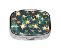 Pilulier carré rond avec étoiles atomiques - Motif rétro - 2 compartiments - Pilulier de voyage pour poche, sac à main - Boîte de rangement portable pour médicaments, foie de morue, huile de foie - 2
