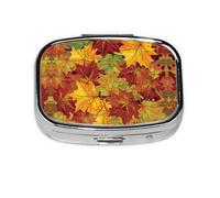 Pilulier carré rond avec feuilles d'automne - 2 compartiments - Pilulier de voyage pour poche, sac à main - Boîte de rangement portable pour médicaments, foie de morue, huile de foie - 2 fois par jour