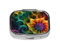 Pilulier carré rond avec fleurs colorées - 2 compartiments - Pour poche, sac à main, médicaments, foie de morue, huile de foie - 2 fois par jour