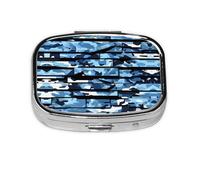 Pilulier carré rond bleu camouflage 2 compartiments pour poche sac à main portable médicaments, foie de morue, huile de foie de morue, pilulier 2 fois par jour