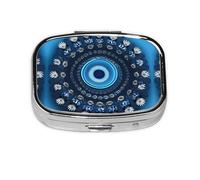 Pilulier carré rond bleu mini fleur tourbillon pilulier quotidien 2 compartiments pour poche sac à main portable médicaments, foie de morue, huile de foie de morue, pilulier 2 fois par jour