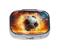 Pilulier carré rond brûlant un ballon de football - 2 compartiments - Pilulier de voyage pour poche, sac à main, boîte de rangement portable pour médicaments, foie de morue, huile de foie de morue