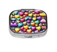 Pilulier carré rond coloré en forme de cœurs arc-en-ciel 2 compartiments pour poche sac à main, boîte de rangement portable pour médicaments, foie de morue, huile de foie 2 fois par jour