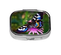 Pilulier carré rond coloré en forme de papillon - 2 compartiments - Pilulier de voyage pour poche sac à main - Boîte de rangement portable pour médicaments, foie de morue, huile de foie - 2 fois par