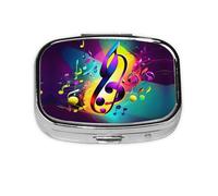 Pilulier carré rond coloré pour notes de musique - 2 compartiments - Pilulier de voyage pour poche, sac à main, médicaments, foie de morue, huile, pilulier 2 fois par jour