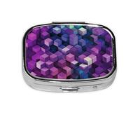 Pilulier carré rond - Cubes de couleur abstraite - Boîte à pilules de voyage - 2 compartiments - Pour poche, sac à main, médicaments, foie de morue, huile - 2 fois par jour