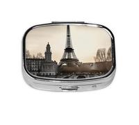Pilulier carré rond de voyage Paris pilulier quotidien 2 compartiments pour poche, sac à main, boîte de rangement portable pour médicaments, foie de morue, huile, pilulier 2 fois par jour