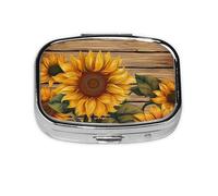 Pilulier carré rond en bois de tournesol à 2 compartiments pour poche, sac à main, boîte de rangement portable pour médicaments, foie de morue, huile, pilulier 2 fois par jour
