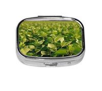 Pilulier carré rond en champ de soja - 2 compartiments - Pilulier de voyage pour poche, sac à main, boîte de rangement portable pour médicaments, foie de morue, huile de foie de morue, pilulier 2 fois