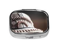 Pilulier carré rond en dentelle de baseball avec gros plan - 2 compartiments - Pilulier de voyage pour poche, sac à main, boîte de rangement portable pour médicaments, foie de morue, huile de foie de