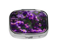 Pilulier carré rond en fleurs violettes à 2 compartiments pour sac à main portable pour médicaments, foie de morue, huile de foie de morue, pilulier 2 fois par jour